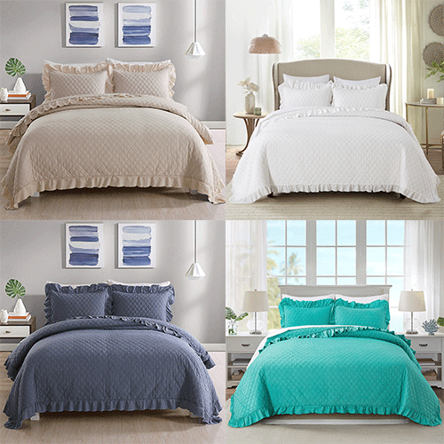 JML 3 Pieces Bedspreads Coverlet with Ruffle - Super Soft, 320GSM Oversized Vintage Quilt Set