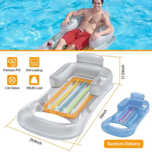 59in Inflatable Pool Float Raft with Headrest Armrest Cupholder