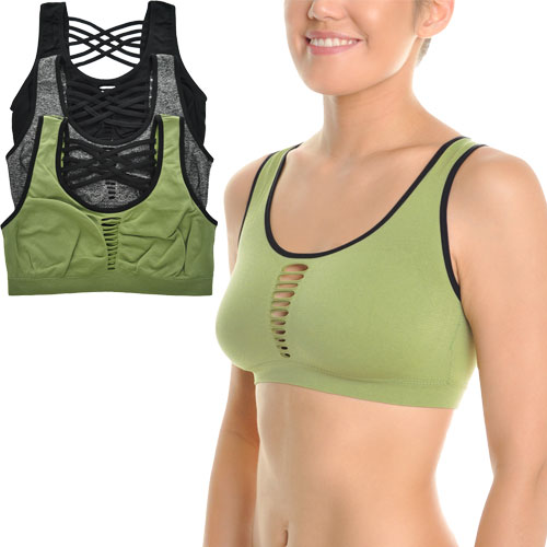 3-Pack Angelina Seamless Wire-free Sports Bra with Strappy Back