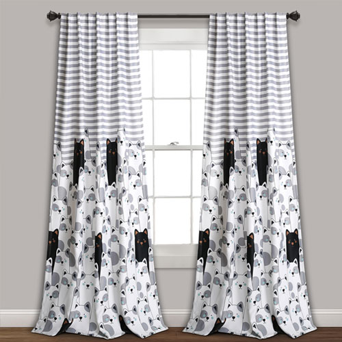 Stripe Bear Room Darkening Window Curtain Pair Set 52x84