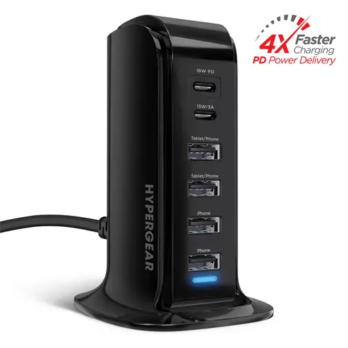 HyperGear Power Tower 42W 6 USB Charging Station Black