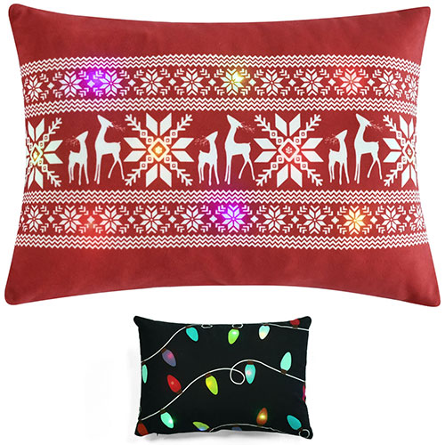 Snowflake And Reindeer LED Light Decorative Pillow Lush Decor