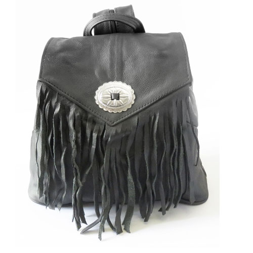 Black Backpack Western Style High-Quality Leather