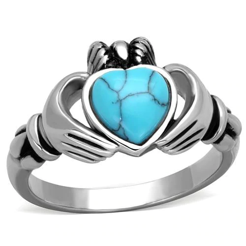 TK1770 - High polished (No Plating) Stainless Steel Ring with Synthetic Turquoise In Sea Blue