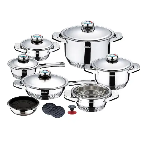 Berlinger Haus 17-Piece Wide edge Stainless Steel Cookware Set Steel Collection