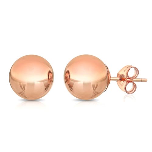 14K Solid Rose Gold Ball Stud Earrings