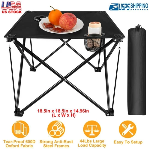 Foldable Camping Table Portable Picnic Table Lightweight Travel Desk with Cup Holder Carrying Bag