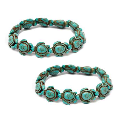 Turquoise Handmade Hawaiian Sea Turtles Bracelet - 2 Pack