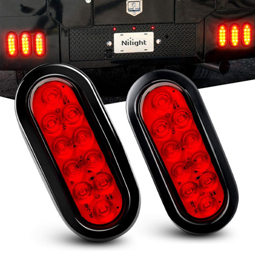 Nilight - TL-01 6" Oval Red LED Tail 2PCS w/Surface Mount Grommets Plugs