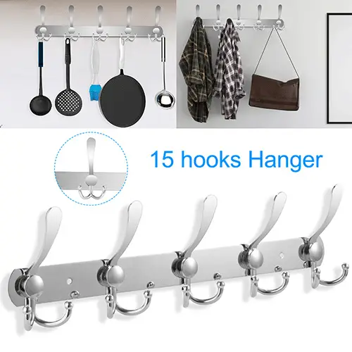 iMounTEK 15 Hook Stainless Steel Wall Mounted Hook Hanger Rail Rack
