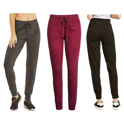 3 Pack Ladies Lightweight Cotton Jogger Pants With Pockets
