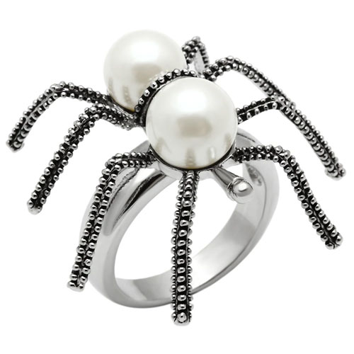 Rhodium Brass Ring With Synthetic Pearl In White