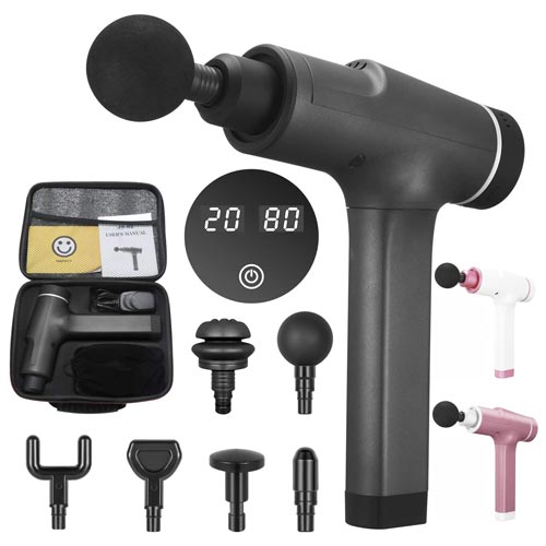 JS02 Portable Handheld Massage Gun - 20 Speed With 6 Replacement Heads