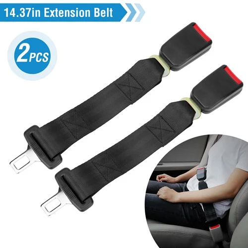 2Pcs Car Seat Belt Extender 14.37in Buckle Tongue Webbing Extension Safety-Auto Belt Clip Length