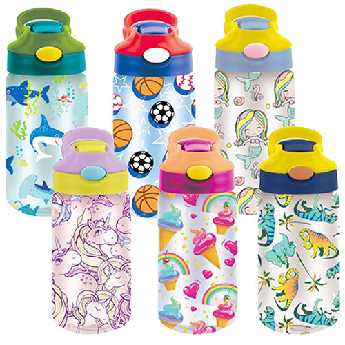 3 Pack Kids Assorted Water Bottles With Auto Straw