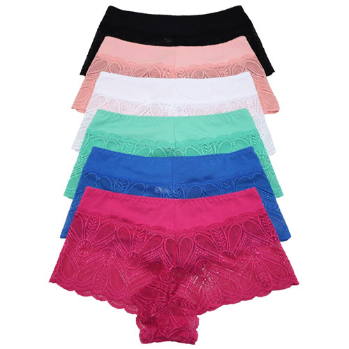 6-Pack Cotton Boyshort Panties With Flower Lace