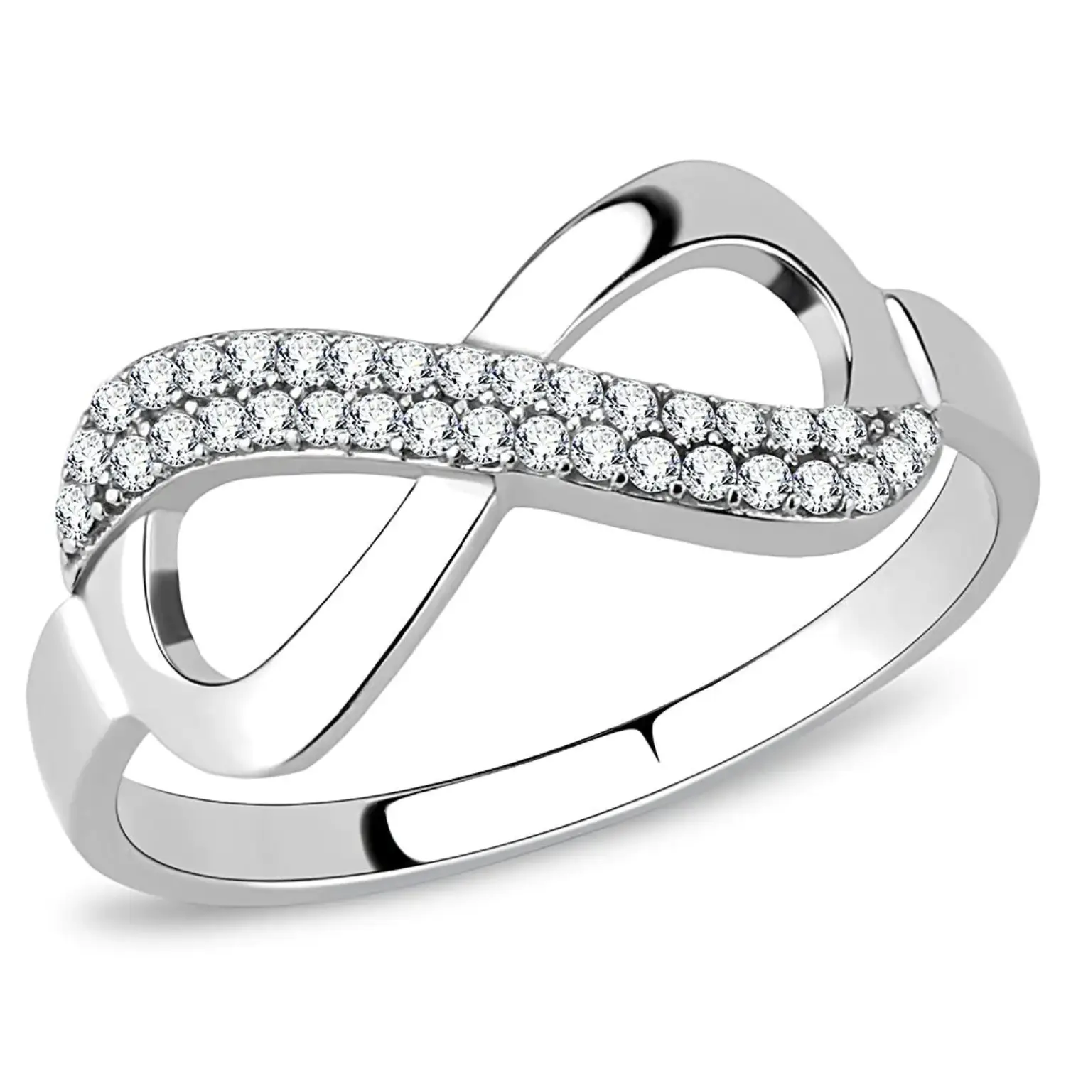 Da054 - High Polished (No Plating) Stainless Steel Ring With AAA Grade CZ  In Clear