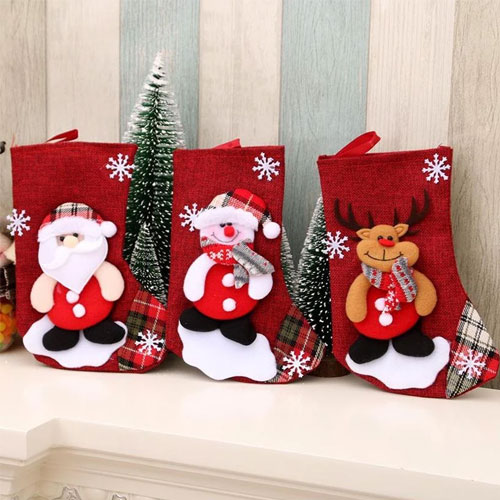 Red and White Snowflake Christmas Stockings Set Of 3
