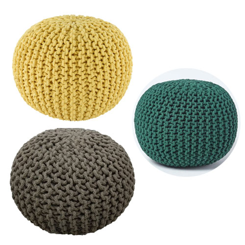 Spura Home Yellow 15"x17" Gum Drop 100% Cotton Knitted Round Pouf Foot Stool Ottoman